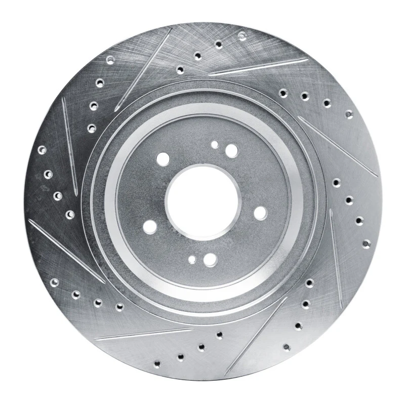 R1 19-22 Genesis G90 Rear Right Drilled & Slotted Silver Brake Rotor - Image 2