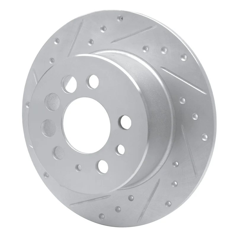 R1 1974-1995 Volvo 245 Rear Left Drilled & Slotted Silver Brake Rotor - Image 2