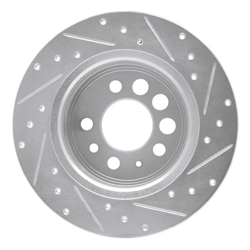R1 1974-1995 Volvo 245 Rear Left Drilled & Slotted Silver Brake Rotor - Image 4
