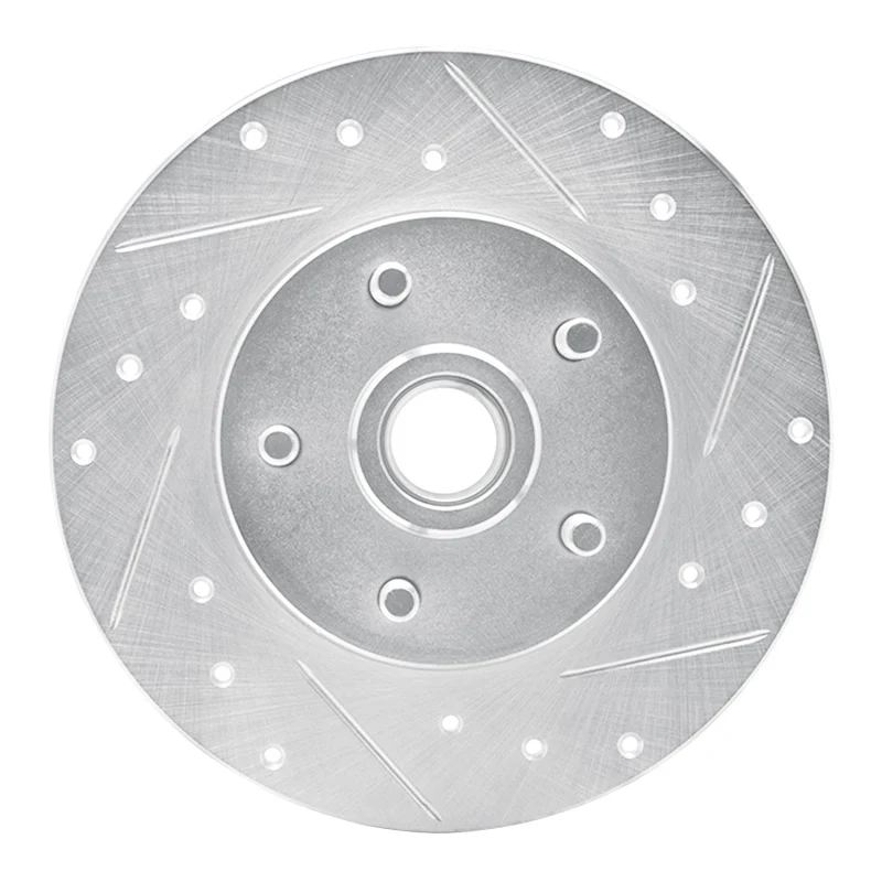R1 1984-1987 Pontiac Fiero Front Right Drilled & Slotted Silver Brake Rotor