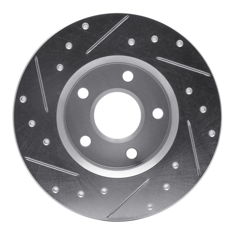 R1 1984-1987 Pontiac Fiero Rear Right Drilled & Slotted Silver Brake Rotor - Image 3