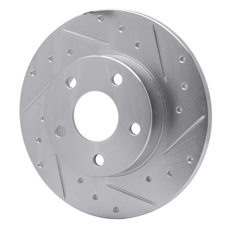 R1 1984-1987 Pontiac Fiero Rear Right Drilled & Slotted Silver Brake Rotor - Image 4