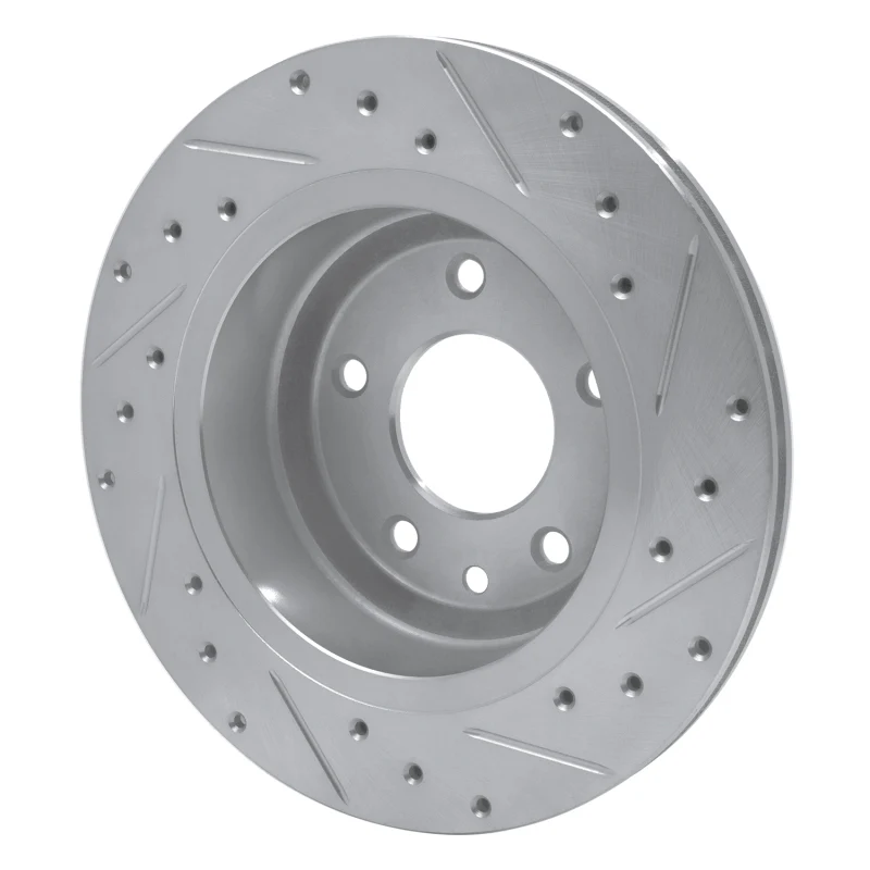 R1 1995-2006 Jaguar VanDEN PLAS Rear Left Drilled & Slotted Silver Brake Rotor - Image 2