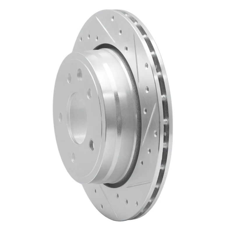 R1 1995-2006 Jaguar XJS Rear Right Drilled & Slotted Silver Brake Rotor - Image 3