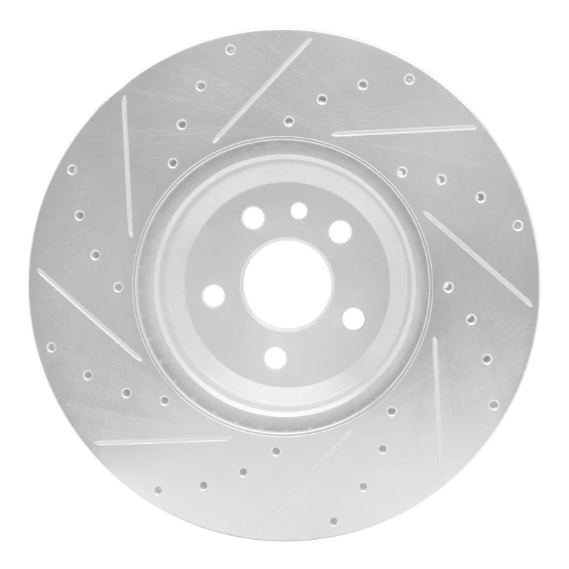 R1 20-25 Jaguar E-Pace Front Right Drilled & Slotted Silver Brake Rotor - Image 2