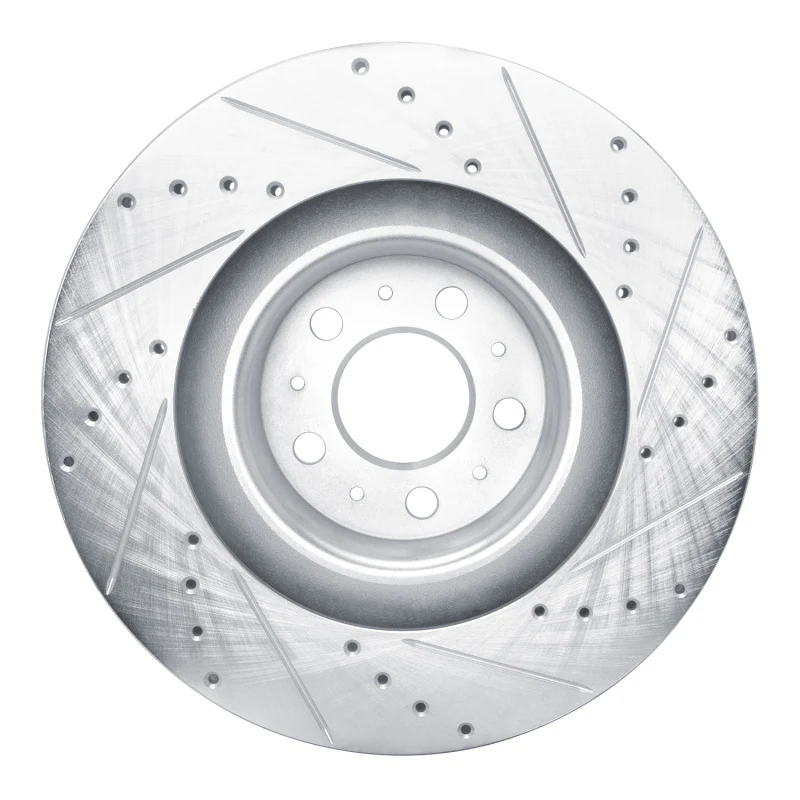 R1 20-25 Tesla Model Y Front Left Drilled & Slotted Silver Brake Rotor - Image 3