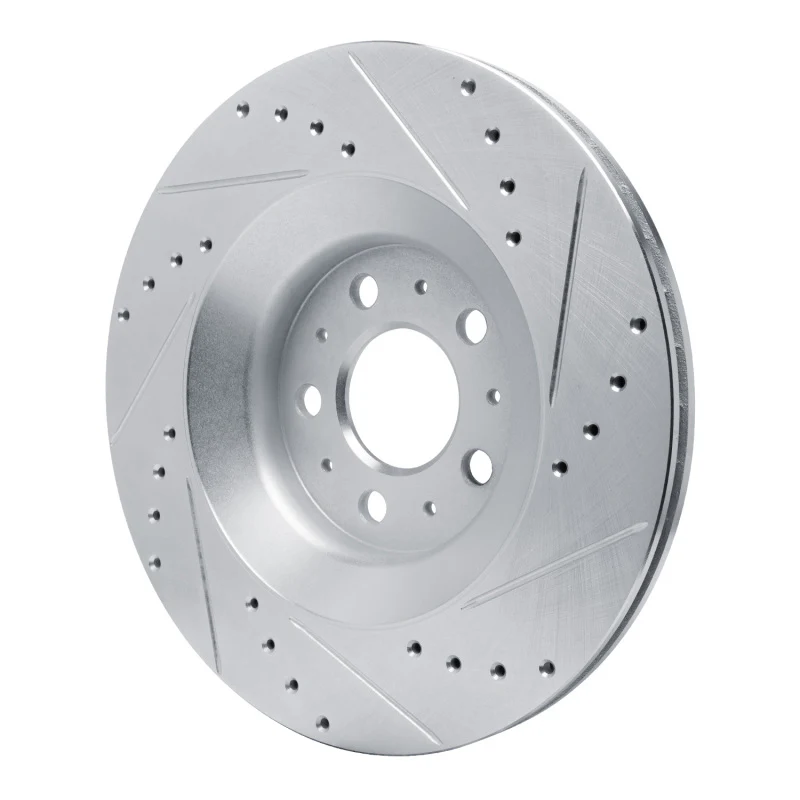 R1 20-25 Tesla Model Y Rear Left Drilled & Slotted Silver Brake Rotor - Image 2