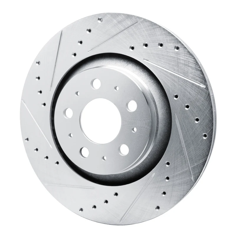 R1 20-25 Tesla Model Y Rear Left Drilled & Slotted Silver Brake Rotor - Image 3
