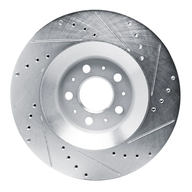 R1 20-25 Tesla Model Y Rear Left Drilled & Slotted Silver Brake Rotor - Image 5
