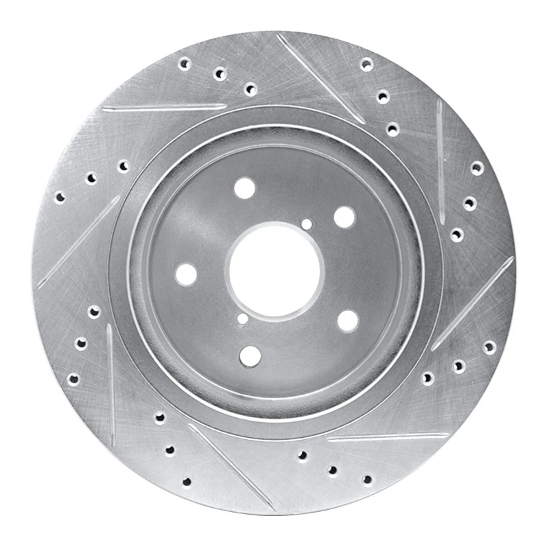 R1 2015-2025 Subaru Outback Rear Left Drilled & Slotted Silver Brake Rotor - Image 2