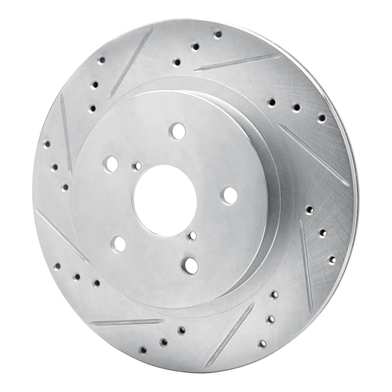 R1 2015-2025 Subaru Outback Rear Left Drilled & Slotted Silver Brake Rotor - Image 3