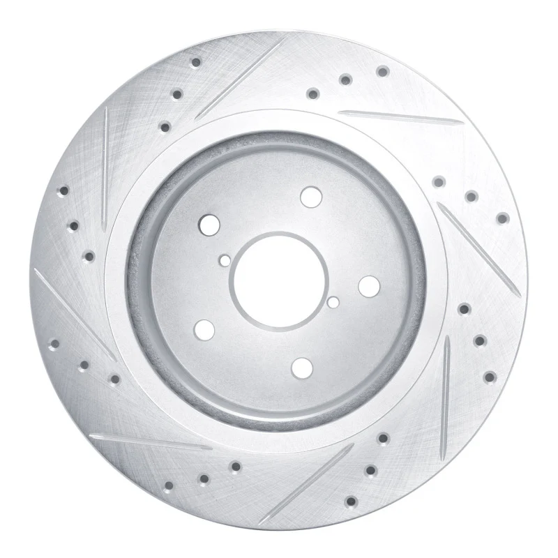 R1 2015-2025 Subaru WRX Rear Right Drilled & Slotted Silver Brake Rotor - Image 5
