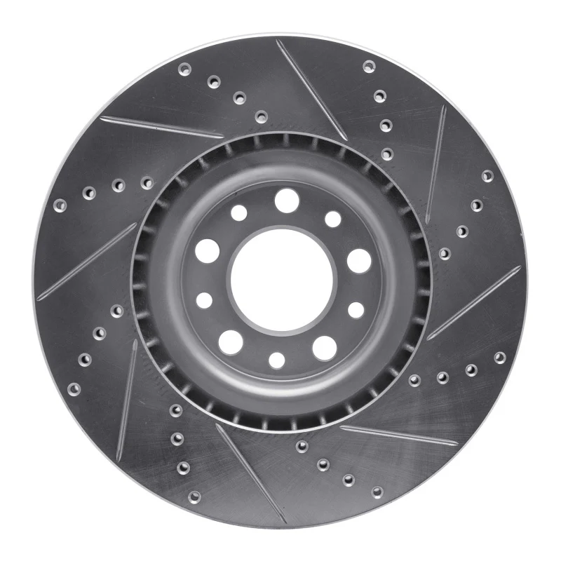 R1 2017-2025 Alfa Romeo Stelvio Front Left Drilled & Slotted Silver Brake Rotor - Image 2