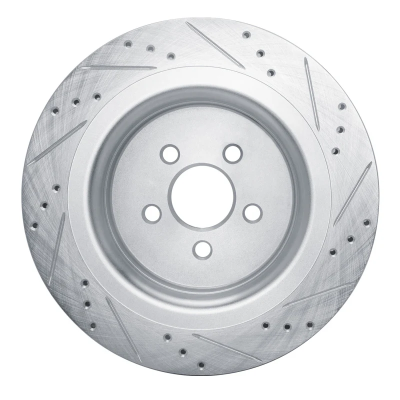 R1 2019-2024 Ford Edge Rear Left Drilled & Slotted Silver Brake Rotor - Image 5
