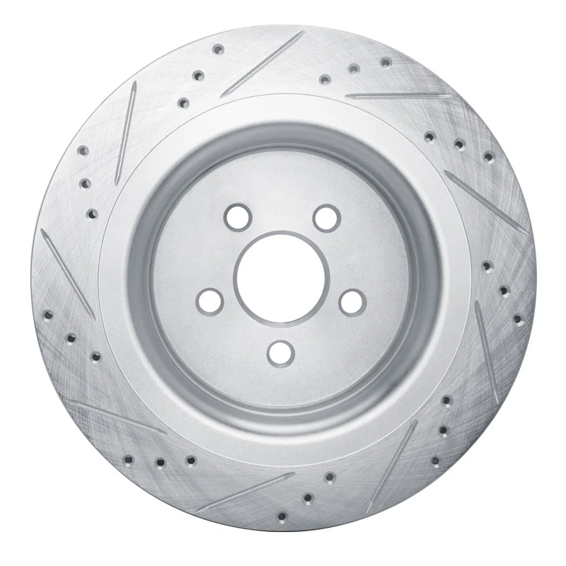 R1 2019-2024 Ford Edge Rear Right Drilled & Slotted Silver Brake Rotor - Image 3