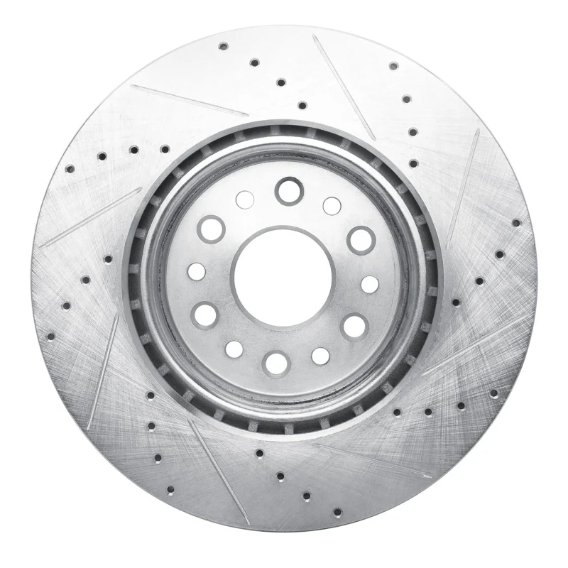 R1 2019-2025 Ram 1500 Front Left Drilled & Slotted Silver Brake Rotor - Image 3