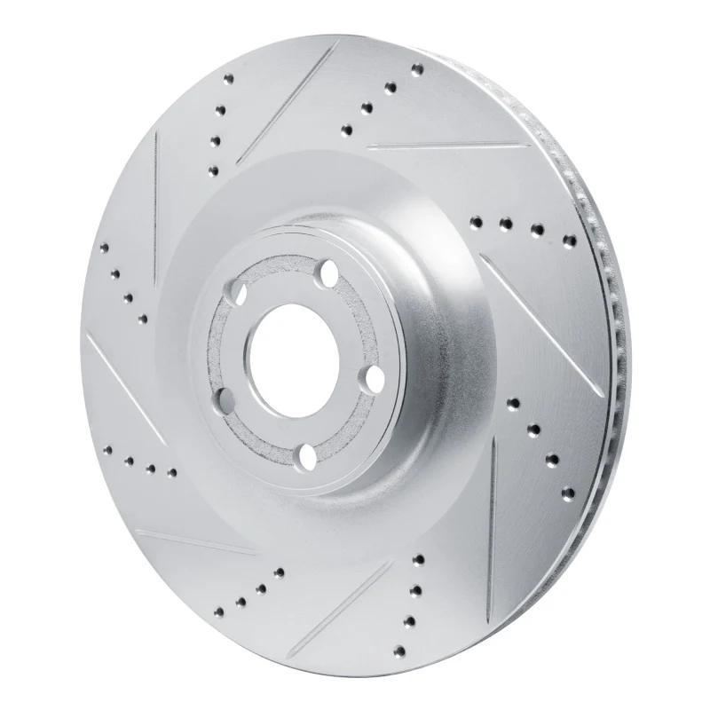 R1 2021-2025 Ford Mustang Mach-E Front Left Drilled & Slotted Silver Brake Rotor - Image 2