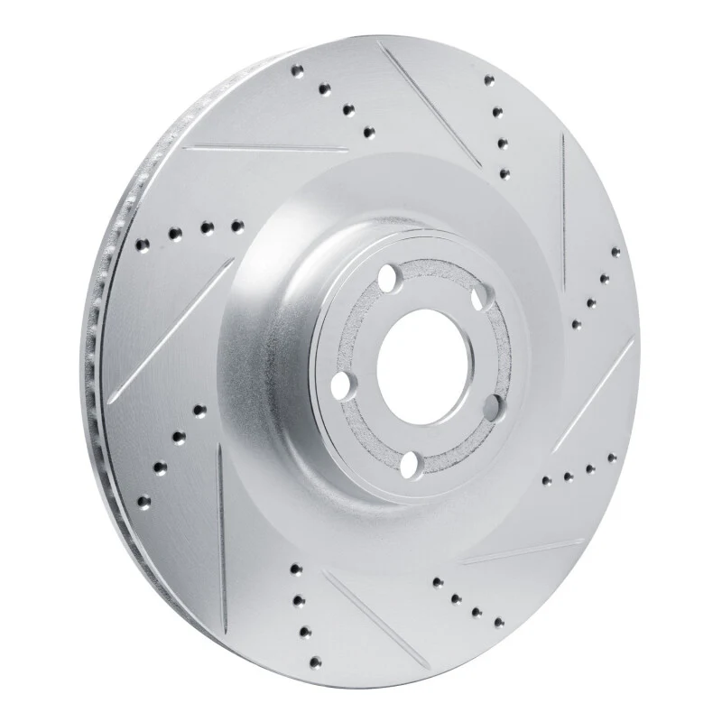 R1 2021-2025 Ford Mustang Mach-E Front Right Drilled & Slotted Silver Brake Rotor - Image 3