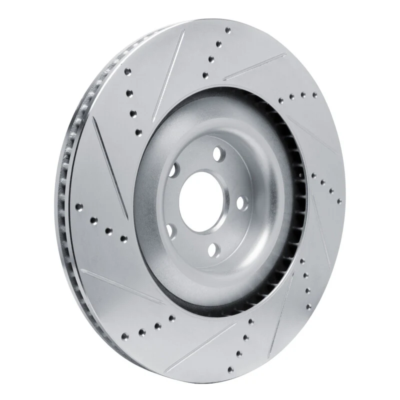 R1 2021-2025 Ford Mustang Mach-E Front Right Drilled & Slotted Silver Brake Rotor - Image 4
