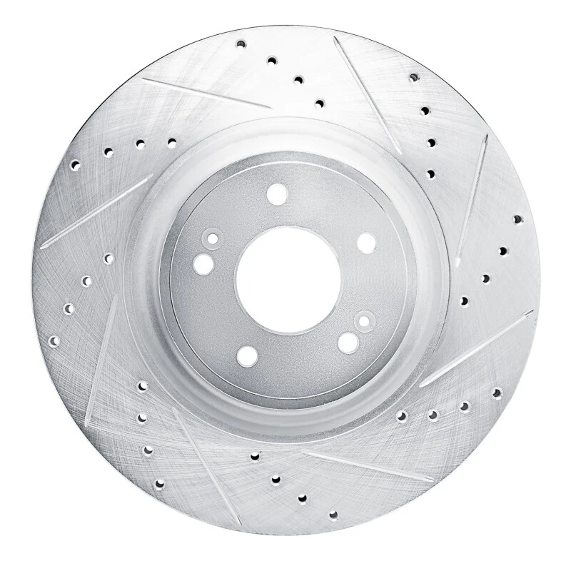 R1 2022-2023 Genesis G70 Front Right Drilled & Slotted Silver Brake Rotor - Image 4