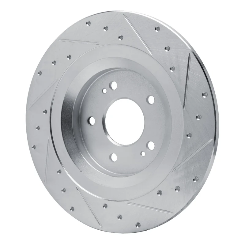 R1 22-25 Hyundai SANTA FE Rear Left Drilled & Slotted Silver Brake Rotor - Image 4