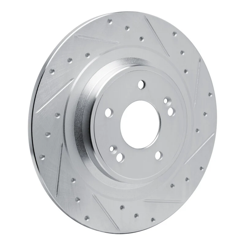 R1 22-25 Hyundai SANTA FE Rear Right Drilled & Slotted Silver Brake Rotor - Image 2