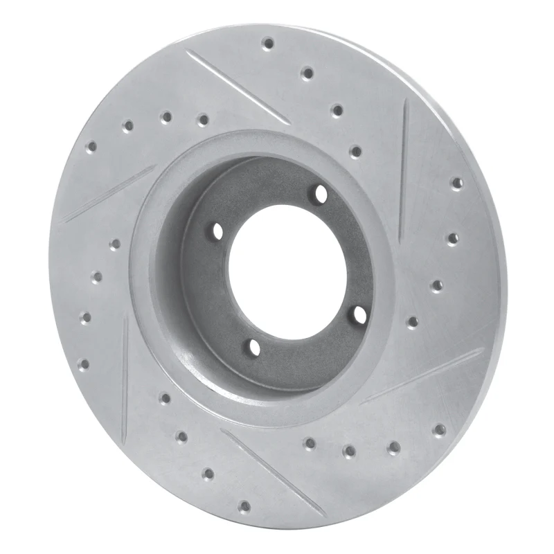 R1 69-89 Peugeot 504 Front Left Drilled & Slotted Silver Brake Rotor - Image 4