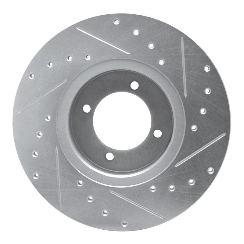 R1 69-89 Peugeot 504 Front Left Drilled & Slotted Silver Brake Rotor - Image 5