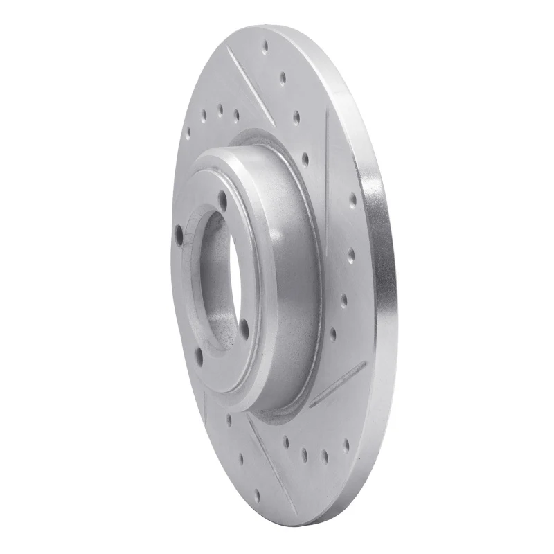 R1 69-89 Peugeot 504 Front Right Drilled & Slotted Silver Brake Rotor - Image 3