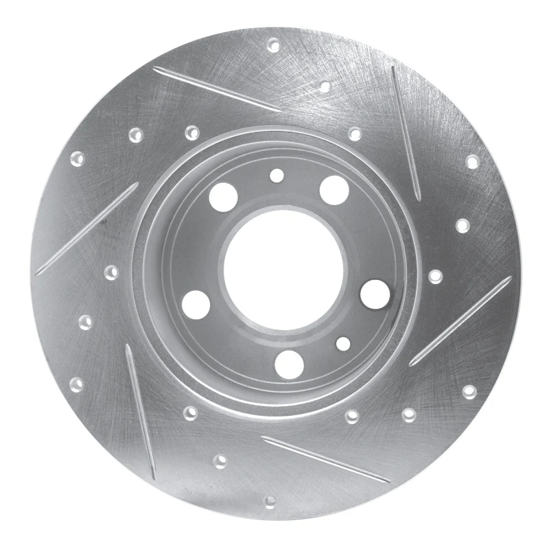 R1 75-87 Volvo 242 Front Left Drilled & Slotted Silver Brake Rotor - Image 3