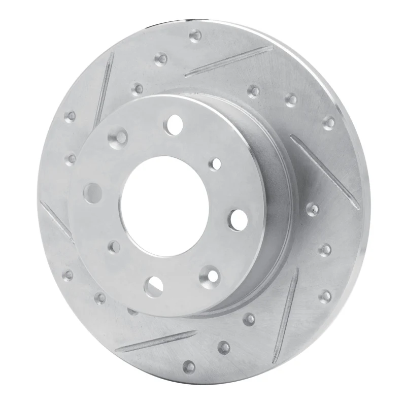 R1 79-83 Honda Civic Sedan Front Left Drilled & Slotted Silver Brake Rotor - Image 3
