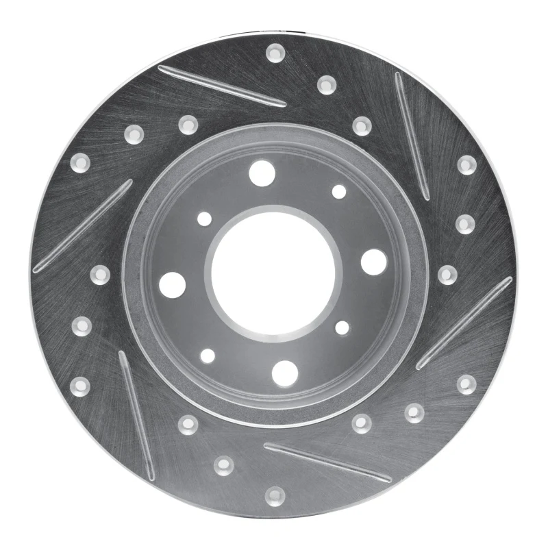 R1 79-83 Honda Civic Sedan Front Left Drilled & Slotted Silver Brake Rotor - Image 4