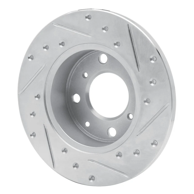R1 79-83 Honda Civic Sedan Front Left Drilled & Slotted Silver Brake Rotor - Image 5
