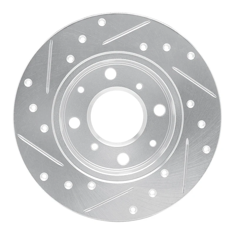 R1 79-83 Honda Civic Sedan Front Right Drilled & Slotted Silver Brake Rotor - Image 3
