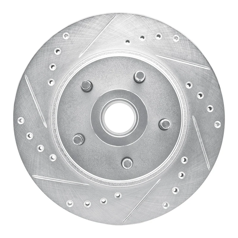 R1 82-87 Ford Mustang Front Left Drilled & Slotted Silver Brake Rotor
