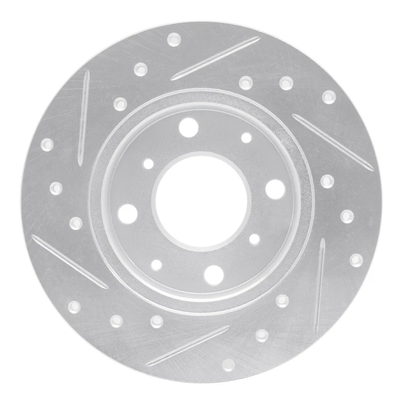 R1 84-87 Honda Civic Front Right Drilled & Slotted Silver Brake Rotor - Image 3