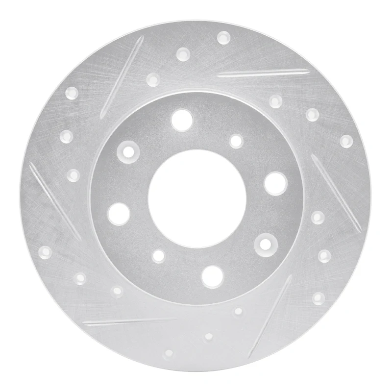 R1 84-87 Honda Civic Hatchback Front Left Drilled & Slotted Silver Brake Rotor