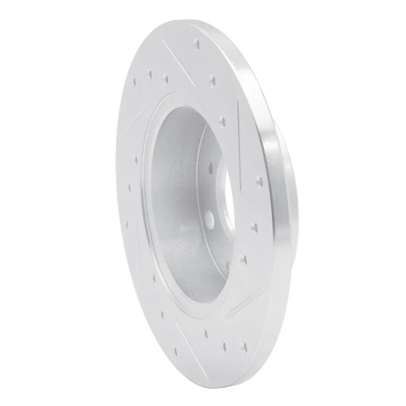 R1 84-87 Honda Civic Hatchback Front Left Drilled & Slotted Silver Brake Rotor - Image 2