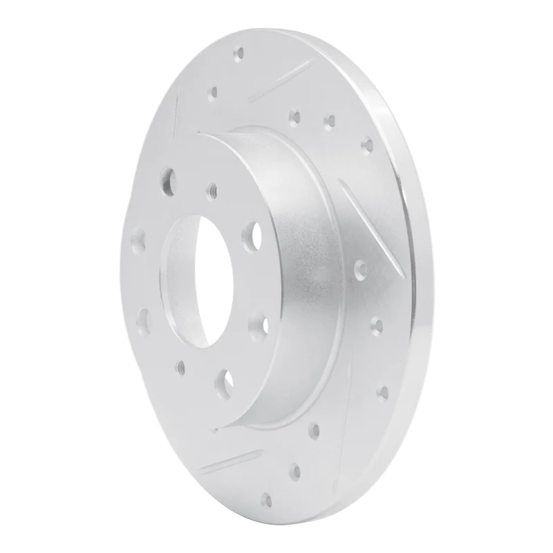 R1 84-87 Honda Civic Hatchback Front Left Drilled & Slotted Silver Brake Rotor - Image 3