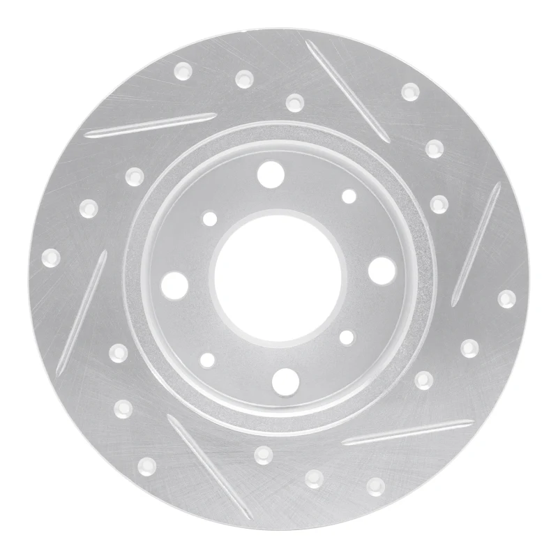 R1 84-87 Honda Civic Hatchback Front Left Drilled & Slotted Silver Brake Rotor - Image 4