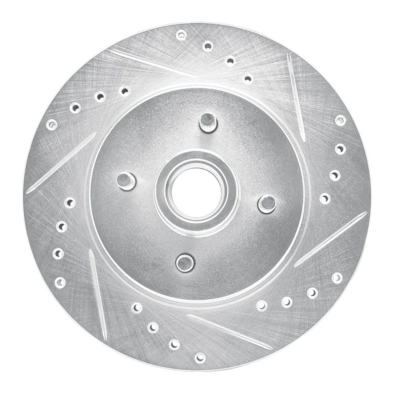 R1 87-93 Ford Mustang Front Right Drilled & Slotted Silver Brake Rotor