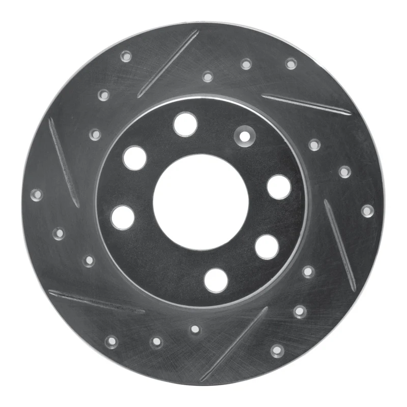 R1 88-89 Pontiac LeMans Front Left Drilled & Slotted Silver Brake Rotor