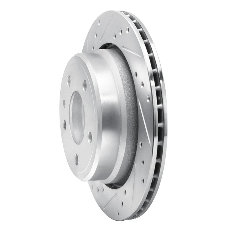 R1 88-94 BMW 740I Rear Left Drilled & Slotted Silver Brake Rotor - Image 2