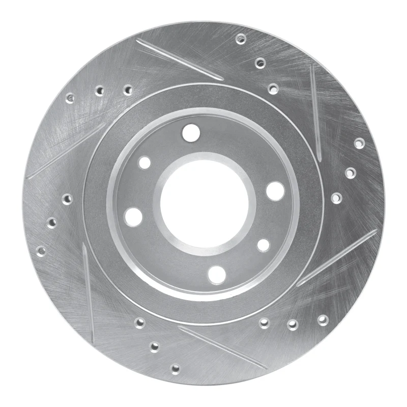 R1 89-91 Peugeot 405 Front Left Drilled & Slotted Silver Brake Rotor - Image 5