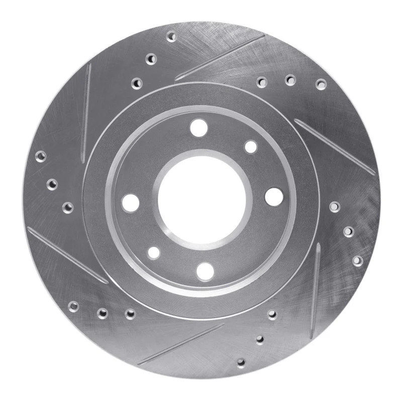 R1 89-91 Peugeot 405 Front Right Drilled & Slotted Silver Brake Rotor - Image 2