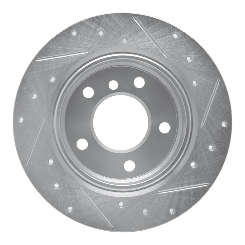 R1 91-99 BMW 323I Rear Left Drilled & Slotted Silver Brake Rotor - Image 3
