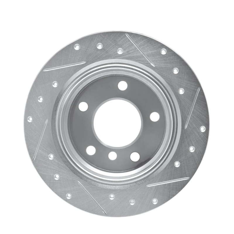 R1 95-99 BMW 318TI Rear Left Drilled & Slotted Silver Brake Rotor - Image 3