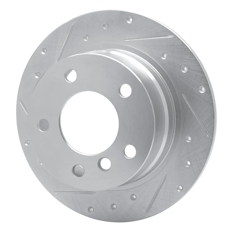 R1 95-99 BMW 318TI Rear Left Drilled & Slotted Silver Brake Rotor - Image 4