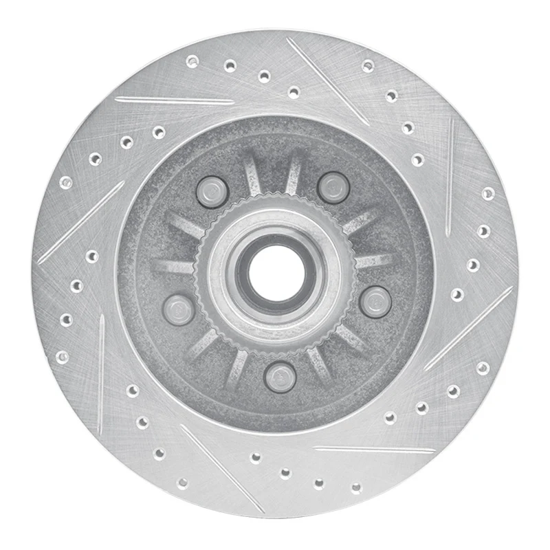 R1 97-00 Ford Expedition Front Left Drilled & Slotted Silver Brake Rotor - Image 3