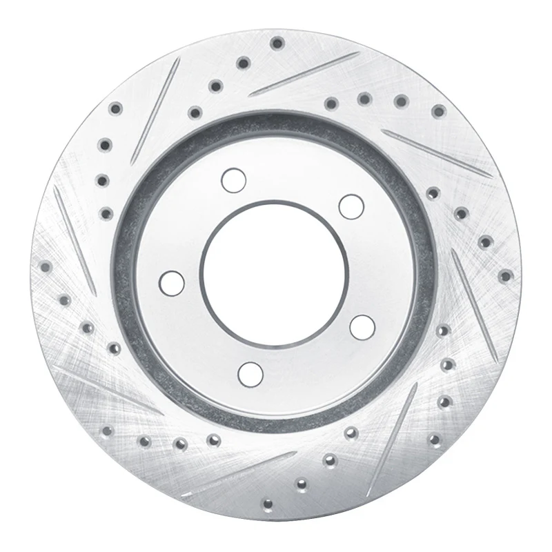 R1 97-02 Ford Expedition Front Right Drilled & Slotted Silver Brake Rotor - Image 2